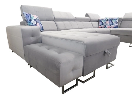 Narożnik z funkcją spania Hampton VIII jasny brąz lewostronny nowoczesny design narożnik rozkładany do salonu funkcjonalna dostawka