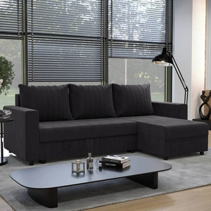 Narożnik z funkcją spania Pasco grafitowy prawostronny klasyczny narożnik wpisujący się w każdą aranżację dekoracyjne przeszycia