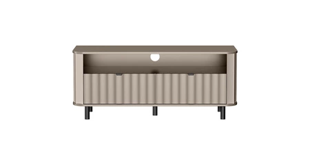 Szafka RTV Novado 137 cm clay grey stylowy design szafki z dekoracyjnym frezowanym frontem kontrastowe czarne dodatki