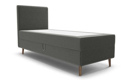 Łóżko kontynentalne Totti 90x200 grafitowe stylowe łóżko z pojemnikiem na pościel trójwymiarowa tkanina o wyrazistych prążkach