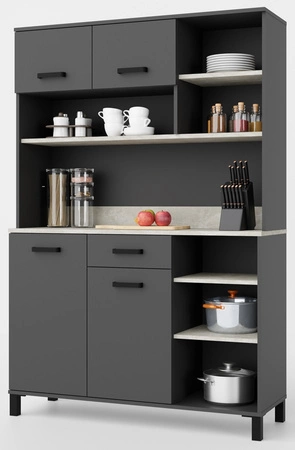 Kredens kuchenny Aigro 119 cm antracyt / beton smart bufet do kuchni doskonały do aranżacji małego aneksu kuchennego w mieszkaniu