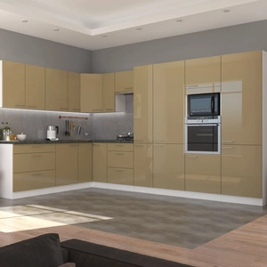 Zestaw mebli kuchennych narożny Nalo 230x370 cm fronty w połysku styl szafek dopasuje się do wnętrza każdej kuchni