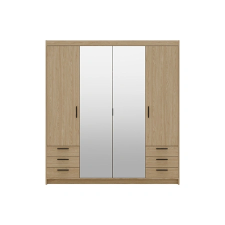 Szafa Rene 176 cm dąb olejowany stylowy design obrzeża wykończone ABS szafa z lustrem do sypialni lub garderoby pojemne szuflady