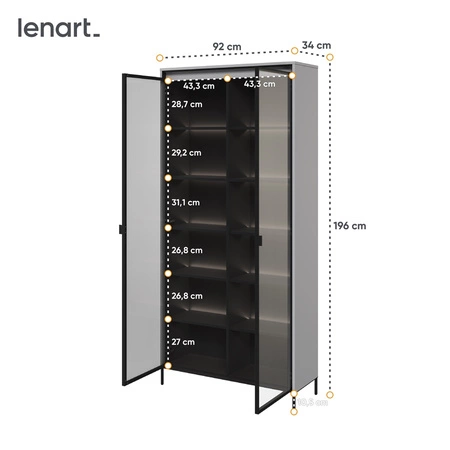 Witryna Trend 92 cm szara designerska i efektowa witryna szklana z klimatycznym oświetleniem w postaci paska led pod górnym blatem
