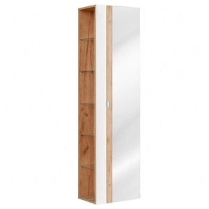 Słupek łazienkowy wiszący Capri 45 cm biały połysk / dąb craft złoty funkcjonalny design stylowa szafka z lustrem i szklanymi półkami