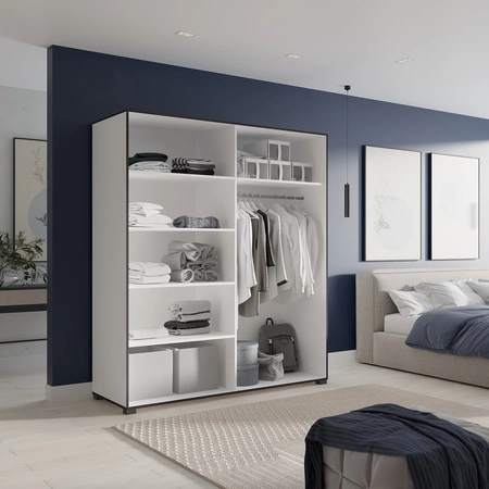 Szafa z lustrem Osma 180 cm biały / czarny oryginalny design drzwi szafy na ubrania wzbogacone uchwytami krawędziowymi prosta forma