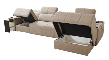 Narożnik z funkcją spania Tesalia XII szary prawostronny nowoczesny design komfortowe przesuwane oparcie szuflada w boczku mebla