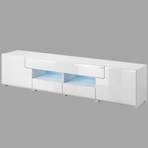 Szafka RTV Toledo 208 cm biała / biały połysk nowoczesna szafka pod telewizor w stylu skandynawskim z funkcją pełnego wysuwu szuflady