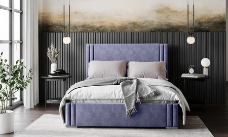 Łóżko tapicerowane Tatui 140x200 jasny fiolet stylowe łóżko z pojemnikiem na pościel wygodny zagłówek zachwyca eleganckim designem