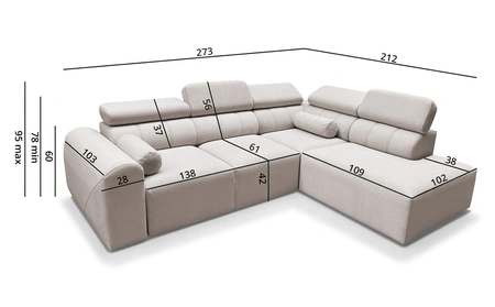 Narożnik z funkcją spania Cantare VII łososiowy prawostronny narożnik z pojemnikiem na pościel wykonany z trwałej tkaniny typu plusz