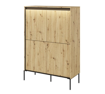 Komoda wysoka Trend 98 cm dąb artisan elegancka i stylowa komoda o wyjątkowym charakterze ryflowane fronty z oświetleniem LED