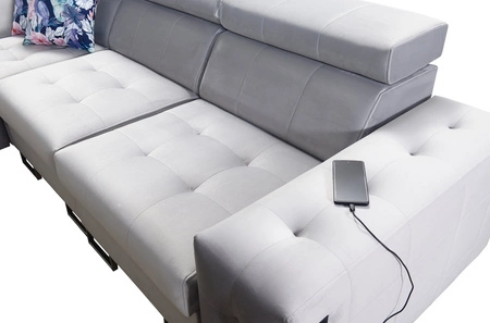 Narożnik z funkcją spania Hampton VIII beżowy lewostronny nowoczesny design narożnik rozkładany do salonu funkcjonalna dostawka