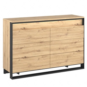 Komoda z szufladami Quant 133 cm dąb artisan / czarny nowoczesna komoda z oświetleniem LED idealna do sypialni w stylu loftowym