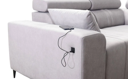 Narożnik z funkcją spania Castel III jasny brąz lewostronny narożnik z dwoma pojemnikami na pościel regulowane zagłówki