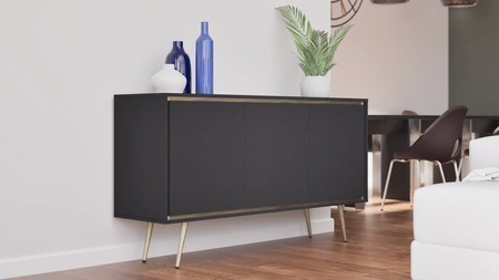 Komoda Nevea 150 cm czarny grafit elegancka komoda do salonu o oryginalnej i ciekawej stylistyce system otwierania drzwi push to open