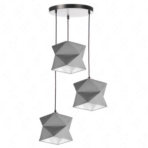 Lampa wisząca potrójna Quasar designerska lampa sufitowa do salonu z szarymi abażurami i czarną rozetą sufitową
