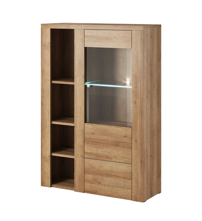 Meblościanka Larona dąb riviera prosta forma mebli w nowoczesnym wydaniu elementy z szkła hartowanego