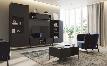 Szafka RTV Tutti 150 cm czarna elegancki design szafki metalowa solidna podstawa drzwi otwierane za pomocą systemu push to open