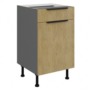 Szafka kuchenna stojąca z szufladą i półką Corsico 50 D 1F 1S BB metalowe uchwyty krawędziowe szafka odporna na działanie wilgoci i uszkodzenia