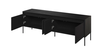 Zestaw mebli Trend czarny nowoczesny design meble z klimatycznym oświetleniem w postaci paska led pod górnym blatem ryflowane fronty