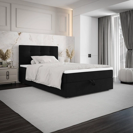 Łóżko kontynentalne Flint 90x200 czarne w nowoczesnym skandynawskim stylu z tapicerowanym zagłówkiem łóżko z pojemnikiem