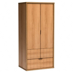 Szafa Fonti 86 cm dąb karmel nowoczesny design mebla drzwi szafy ozdobione dekorem jodełki czarne uchwyty krawędziowe pojemna szuflada