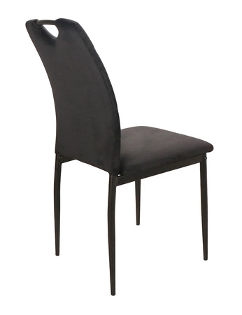 Krzesło tapicerowane Rip 38x43 cm czarne klasyczne oraz ponadczasowe krzesło do jadalni z metalowymi nogami