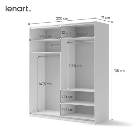Szafa przesuwna z lustrem Maxi 200 cm biała funkcjonalny mebel w stylu klasycznym idealna szafa do sypialni lub garderoby