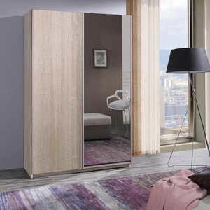 Szafa przesuwna z lustrem Vilo 135 cm dąb sonoma jasny nowoczesny design wykończenie ABS oraz aluminiowe prowadnice drzwi