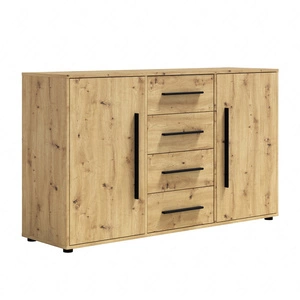 Komoda z szufladami Maxione 150 cm dąb artisan elegancki i uniwersalny styl komody do sypialni lub salonu gustowne czarne uchwyty