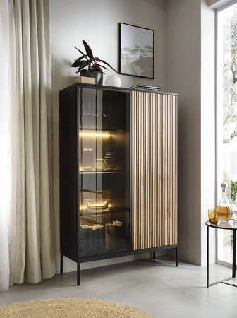 Witryna Amma 104 cm czarny / dąb wotan witryna z szufladą nowoczesna forma stylowe wykończenie salonu system push to open