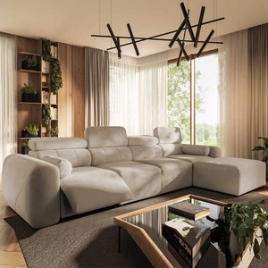 Narożnik z funkcją spania Cantare XII Lux beżowy prawostronny estetyczny i niezwykle komfortowy narożnik z podnoszonym podnóżkiem