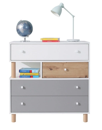 Zestaw mebli Beja biały / dąb artisan / szary idealna propozycja do pokoju młodzieżowego meblościanka z biurkiem