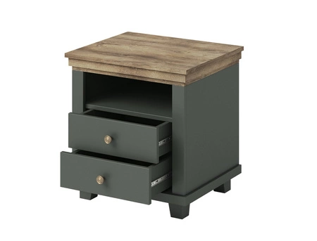 Szafka nocna Evora butelkowa zieleń / dąb lefkas z szufladami idealna szafka do sypialni w stylu klasycznym i skandynawskim