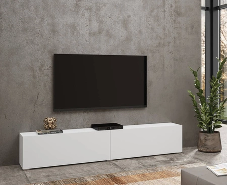 Szafka RTV Ava 180 cm biała z możliwością powieszenia nowoczesny design szafki pod telewizor drzwi otwierane do dołu