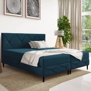 Łóżko kontynentalne Noren 180x200 granatowe nowoczesna forma łóżka do sypialni pojemniki na pościel klasyczne pikowanie na wezgłowiu