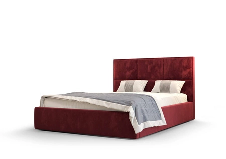 Łóżko tapicerowane Hestia 140x200 z pojemnikiem bordowy w nowoczesnym skandynawskim stylu z wygodnym zagłówkiem