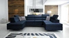 Narożnik z funkcją spania Rava VIII granatowy lewostronny elegancki design gustowna bryła z gwarancją komfortu miękka tkanina