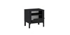 Szafka nocna Malumi czarna elegancka szafka do sypialni osadzona na wysokiej podstawie front z gustownym wzorem jodełki