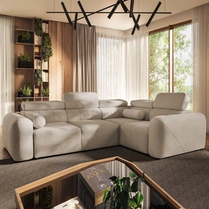 Narożnik z funkcją spania Cantare II beżowy prawostronny komfortowy narożnik do salonu o stylowym charakterze miękka tkanina