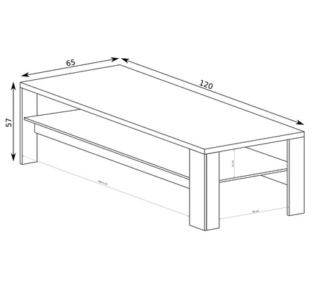 Stolik kawowy Mediolan 120 cm hikora stylowy stolik z półką wytrzymały odporny blat idealny stolik do każdej aranżacji