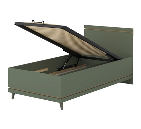 Łóżko Scandia 100x200 cm zielone z pojemnikiem na pościel łóżko na wysokich nogach do pokoju młodzieżowego lub dziecięcego