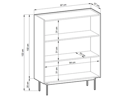 Komoda wysoka Vellore 97 cm beżowa elegancka komoda z obniżonym blatem w dębowym odcieniu metalowe nogi bezuchwytowe fronty