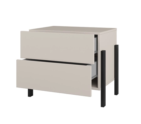 Szafka nocna Jukon S 55 cm beżowa z szufladami elegancka forma mebla w nowoczesnym stylu system otwierania push to open metalowe czarne nogi