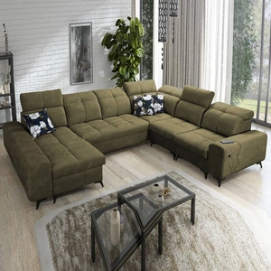 Narożnik z funkcją spania Buffalo VIII oliwkowy lewostronny wysokiej klasy narożnik do salonu z pojemnikami wysoka jakość wykonania