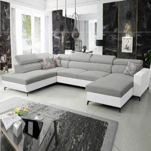 Narożnik z funkcją spania Savona VI szary popiel / biały prawostronny komfortowy narożnik do salonu dwa pojemniki na pościel