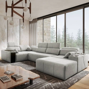 Narożnik z funkcją spania Tesalia IV szary popiel prawostronny komfortowy narożnik do salonu z innowacyjną funkcją przesuwanego oparcia