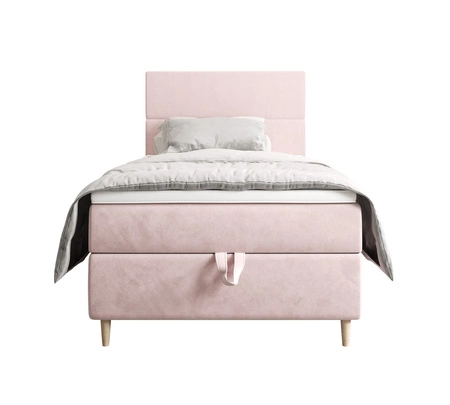 Łóżko kontynentalne Bing 100x200 pudrowy róż w nowoczesnym skandynawskim stylu z tapicerowanym zagłówkiem łóżko z pojemnikiem