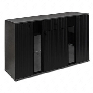 Komoda z szufladą Senja 140 cm matera / czarna elegancki design ozdobny ryflowany front z metalowym uchwytem