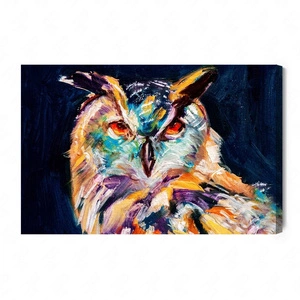 Obraz na płótnie malowana sowa 100x70 cm ponadczasowa ozdoba każdego wnętrza obraz w wyrazistej kolorystyce wysoka jakość wykonania